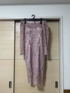 ピンク レース 長袖ドレス