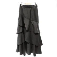 【PAGEBOY】 グレー ステッチワーク ティアードフレア ロングスカート
