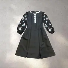 【極美品】チェスティ チュール 刺繍 ワンピースドレス 花柄 パール ブラック