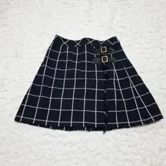 ブルーレーベル　プリーツミニスカート　チェック　ベルト　38　チェック　ネイビーのサムネイル