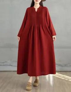 エレガントワンピース 秋物 着痩せ効果 レトロ＆ゆったり 無地 ハイウエスト