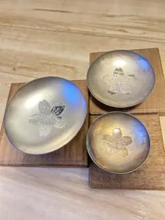 名入り茶托5客セット 草花文 茶道具 金属製 古道具 ヴィンテージ