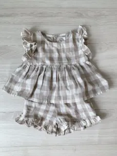 ペアマノン ギンガムチェック セットアップ フリルブラウス ショートパンツ