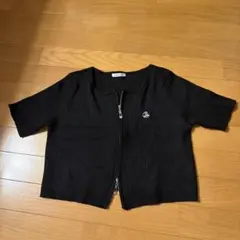 ダブルジッパー　リブニット　トップス　ブラック