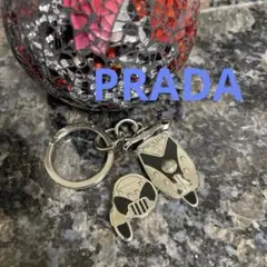 プラダ PRADA キーホルダー キーリング スカル シルバー×ブラック 激