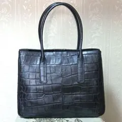 【新品】牛革 クロコダイル 型押し ハンドバッグ ブルー パール