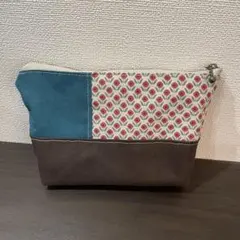 ポーチ　小花×ブルー