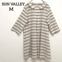 サンバレー◇ボーダー　チュニック　襟　ワンピース　コットン　七分丈　透け感　Mのサムネイル