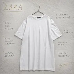 Y8118【ZARA】Tシャツワンピース 半袖 シンプル 膝丈 春夏 白 S
