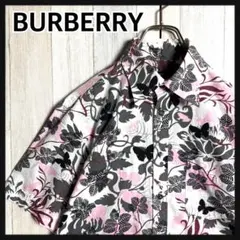 3959【希少デザイン・美品】バーバリー バタフライ＆リーフ 総柄 アロハシャツ