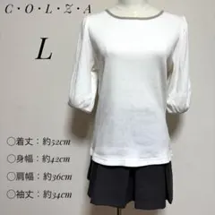 【極美品】コルザ バックリボン リブカットソー 白 L 五分袖 パイピング 綿混
