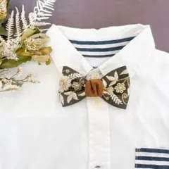 キッズ蝶ネクタイ　グリーン系インド刺繍リボン　七五三　結婚式　発表会　卒園式