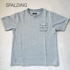 スポルディング ボーダー 半袖Tシャツ 胸ポケ L グレー 吸汗速乾 メッシュのサムネイル