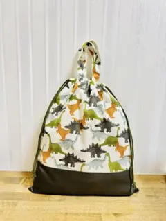 【55E】ハンドメイド お着替え袋 恐竜 カーキ グレー グリーン