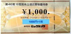 b1 ビックカメラ 1000円×1枚 株主優待券 お買物優待券