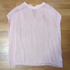 リネン100% ピンク 半袖シャツのサムネイル