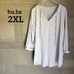 hu.ba 【2XL】【3L】 薄紫 Vネック 五分袖チュニックXXL
