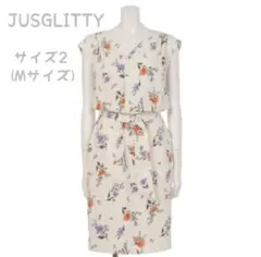 美品 JUSGLITTY ジャスグリッティー 花柄ワンピース 膝丈 サイズ2