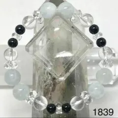 アクアマリン　オニキス　パワーストーンブレスレット　内径約15cm