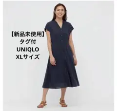 【新品未使用】UNIQLO レーヨンローンフレアワンピース XL ネイビー