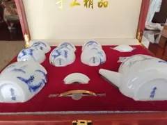 青白磁 山水画 茶器セット 専用ケース付き