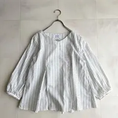 サニークラウズ シャトルノーツ ストライプ プルオーバー 七分袖 ブラウス