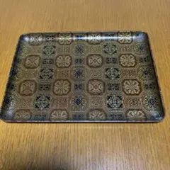 盆 漆器 角盆 幾何学文様 金彩 伝統工芸　昭和レトロのサムネイル