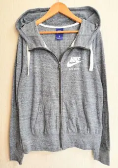 春夏NIKEナイキ個性古着ストリート薄手長袖パーカー羽織りカットソーグレー×白M