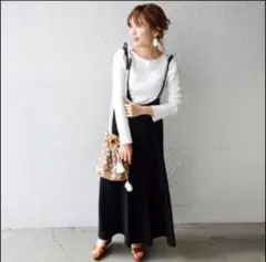 Khaju　カージュ　SHIPSショルダーリボンオールインワン　ブラックのサムネイル