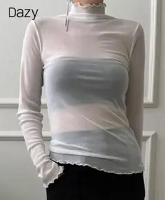 SHEIN シースルーシアートップス 長袖カットソー ハイネック 無地 ホワイト