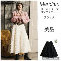 Meridian ローズモチーフ ロングスカート　ブラック　美品のサムネイル