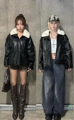 ブラックファー付きレザージャケット TRIFLE