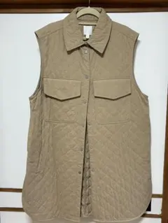 h&m　ベージュ キルティングベスト ロングジレ