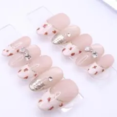 【435】ネイルチップSサイズ ピンクベージュフレンチ　リボン マグネット