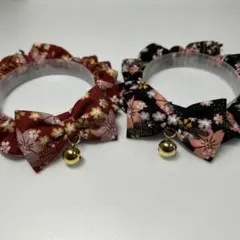 猫の首輪 桜 柄 2色・2点 6cmリボン