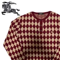 バーバリー　アーガイル　柄　ニット　ノーカラー　ニット　セーター　カーディガン