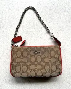 Coach チェーンショルダーバッグ ベージュ/レッド