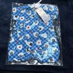 未使用未開封くろわっさんすべべおにぎり柄甚平 青100%綿 日本製50-60cm