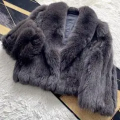 肉厚◎/クロップド/着丈54 染め/カラー フォックス ファーコート 毛皮 L