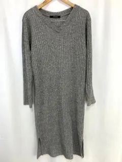 PENDORA リブニットワンピース Vネック ロング グレー M スリット