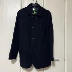 ブラック ステンカラーコート ボタン付き