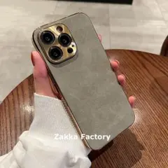 グレー iPhone 14 ProMaxケース L レザー フィルム 韓国