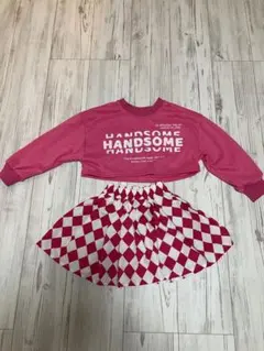 キッズダンス衣装　ピンク トップス チェック柄スカート 120