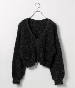 ラメファインフェザーZIPカーディガン　PAGEBOY ブラック