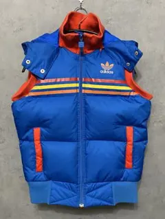 adidas フード付き ヴィンテージダウンベスト ブルー系 レディースMサイズ