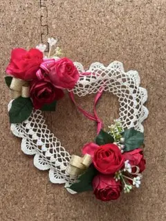 ハンドメイド　リース　レース　バラ