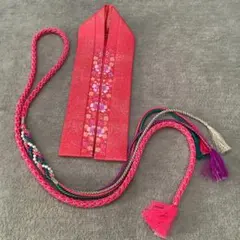 ピンク花柄重衿　パール付き　帯締め２点セット　成人式の振袖用