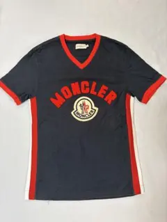 【値下げ】MONCLER VネックTシャツ XSサイズ ネイビー/レッド