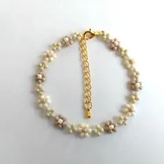 フラワー モチーフ ビーズ ブレスレット くすみカラー 花 ハンドメイド