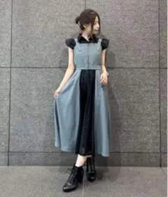 axes femme アクシーズ バイカラーレースジャンスカ　グリーン